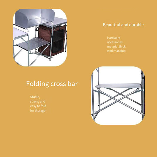 ZlCamp aluminum alloy camping kitchen outdoor foldable kitchen shelves, outdoor camping supplies, double layer barbecue table, mobile kitchen