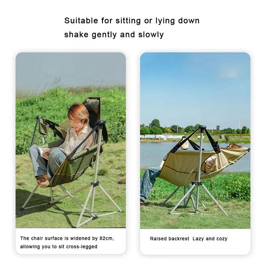 Hammock Camping Chair, Aluminum Alloy Adjustable Back Swinging Chair, Folding Rocking Chair with Pillow Cup Holder, Recliner for Outdoor Travel Sports Games Lawn Concerts Backyard