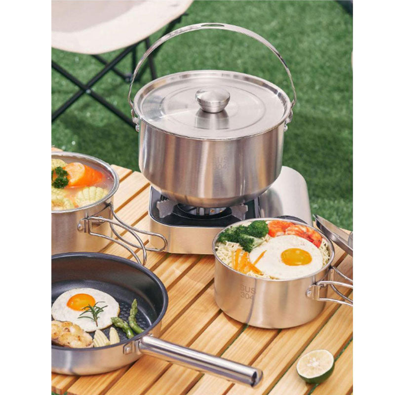 Load image into Gallery viewer, ZlCamp Outdoor kettle pot set picnic set Portable 304 stainless steel camping tableware set pot camping field
