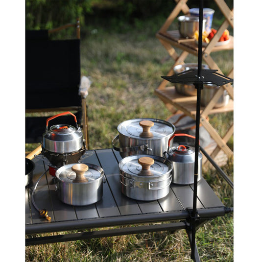 ZlCamp Outdoor kettle pot set picnic set Portable 304 stainless steel camping tableware set pot camping field